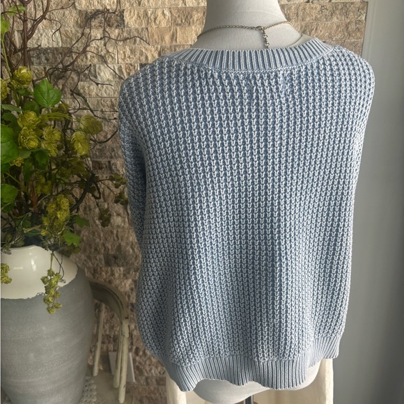 Haute Hippie Blue V-Neck Sweater with Textured Knit - Picture 4 of 7
